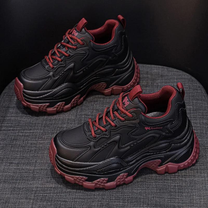 Fashion 9cm Microfiber Synthetic Leather Spring Ankle Booties Moccasins Fashion Shoes Autumn Boots Chunky Sneakers Women Chimney