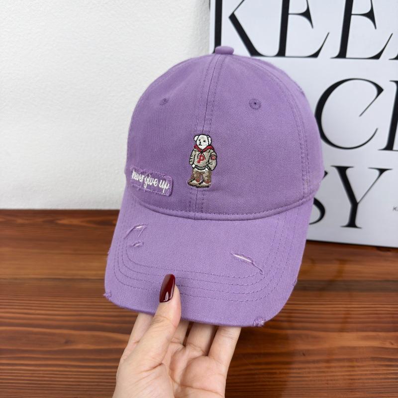 Bear Embroidered Baseball Cap Female Spring and Autumn Korean Casual Versatile Wide Brim Big Face Small Soft Top Cap Male