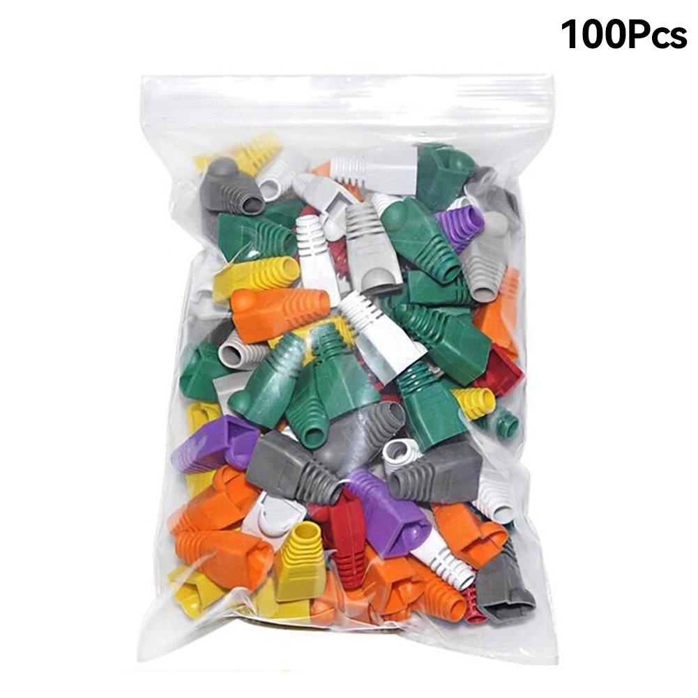 100Pcs Mixed Color CAT5E CAT6 RJ45 Ethernet Network Cable Strain Relief Boots Cable Connector Protective Sleeve Plug Cover
