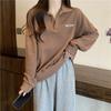 Autumn and Winter Thin Section of Long-sleeved T-shirt Female Polo Shirt Thin Age Reduction Letter Print Loose Hundred Lapel Sweater