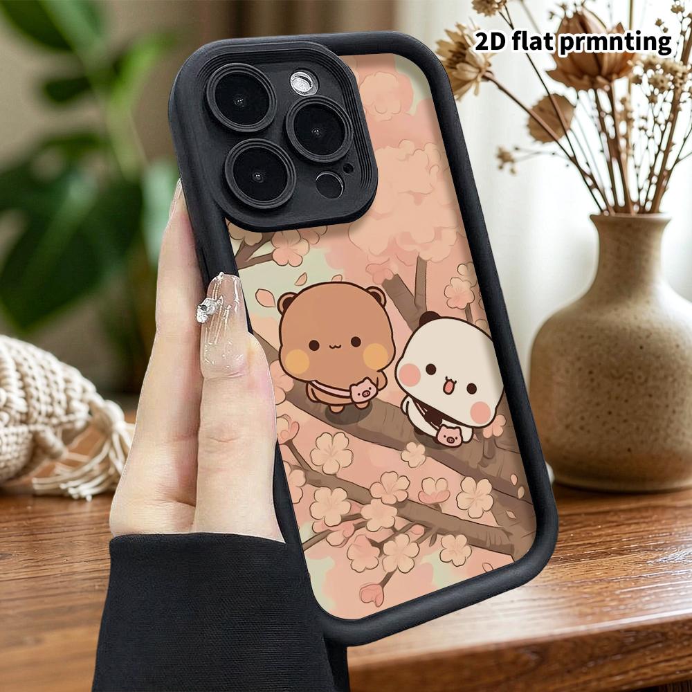 Phone Case: 2D Flat Design Suitable for iPhone 18 17 16 15 14 13 Pro Stepped Protective Case, Panda and Brown Bear, Christmas and Halloween Gift