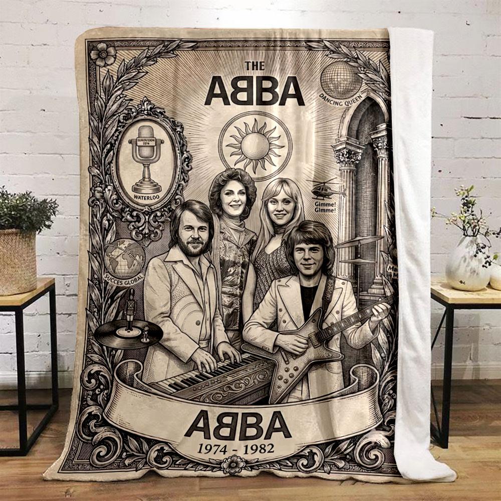 Bohemian ABBA Band Engraved Poster Yellow Soft Blanket, Durable Warm Throw for Outdoor Fun, Comfortable Throw for Daybed and Armchair