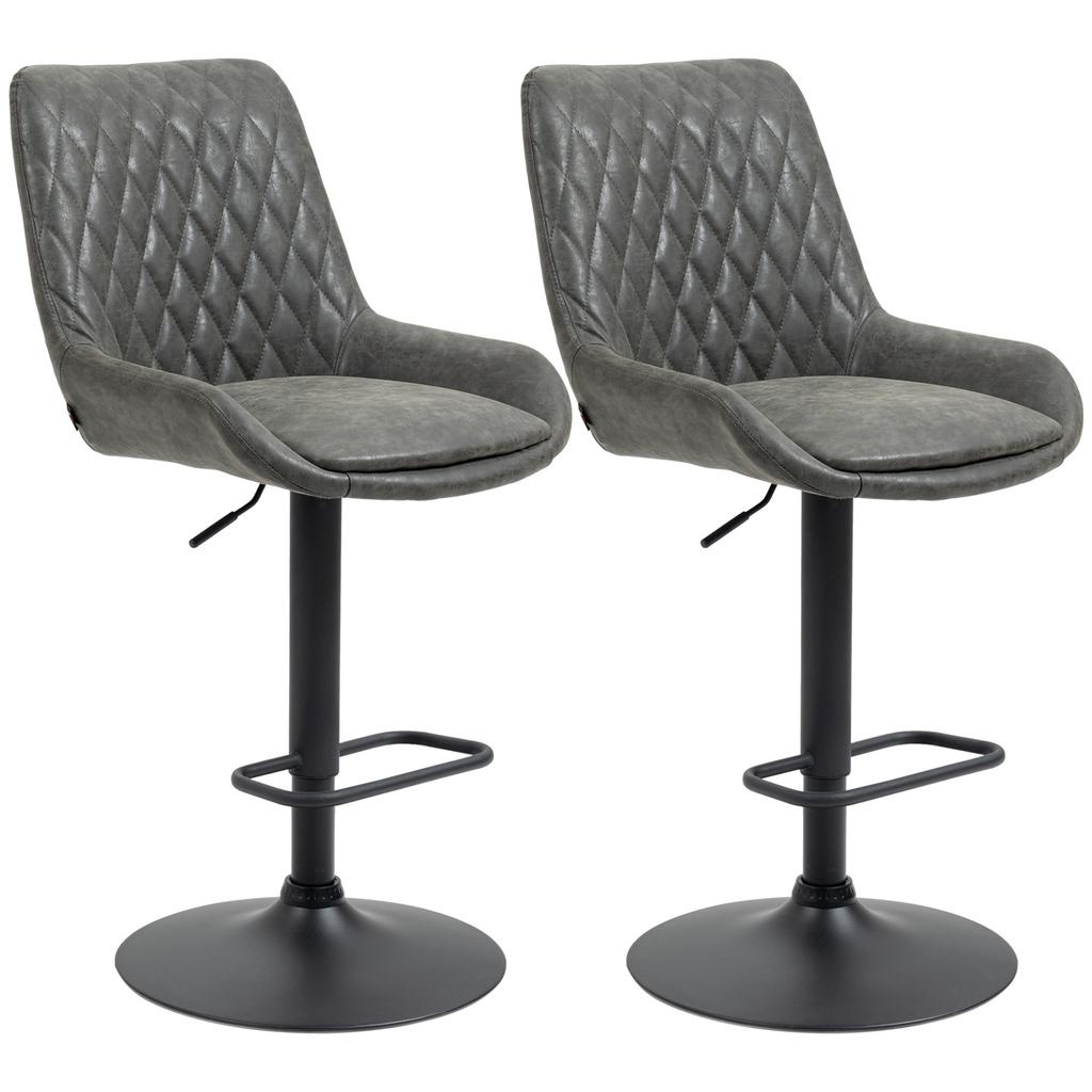 Bar Stool Kitchen Stool Designer Stool, Height-Adjustable, with Footrest, 51 cm x 59 cm x 117 cm, Dark Gray + Black