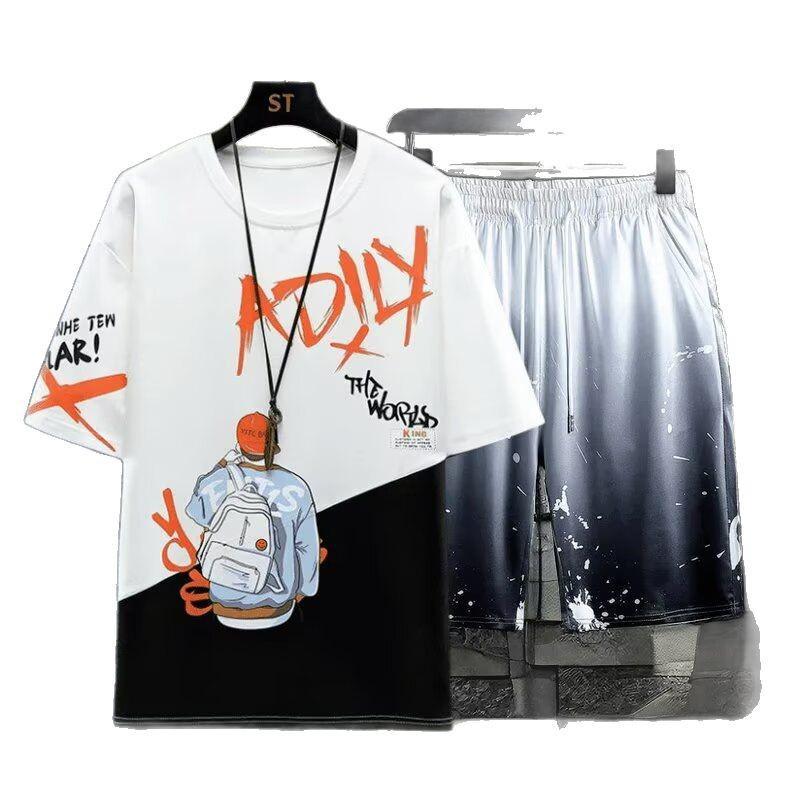 Summer Junior Boys' Two-Piece Sports Set: Crew Neck Short Sleeve & Five-Point Shorts