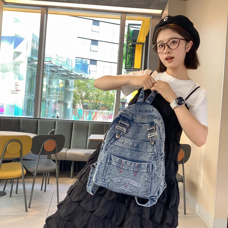 2025 Japanese Style Washed Vintage Denim Backpack Man Woman Outdoor Travel Backpack Large-capacity Kawaii School Bag