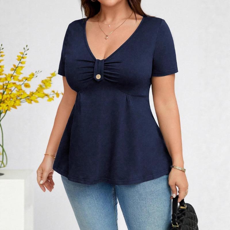 Jarní Letní Dámské Oblečení s Hrudní Sponou Stahování Pasu Výstřih do V pro Ženy Top