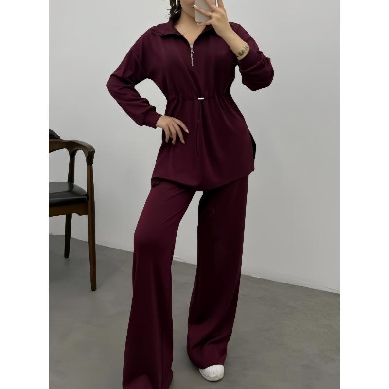 IHUASU Kadın Moda Günlük Sonbahar Kış Uzun Kollu POLO Yaka Pantolon Takımları