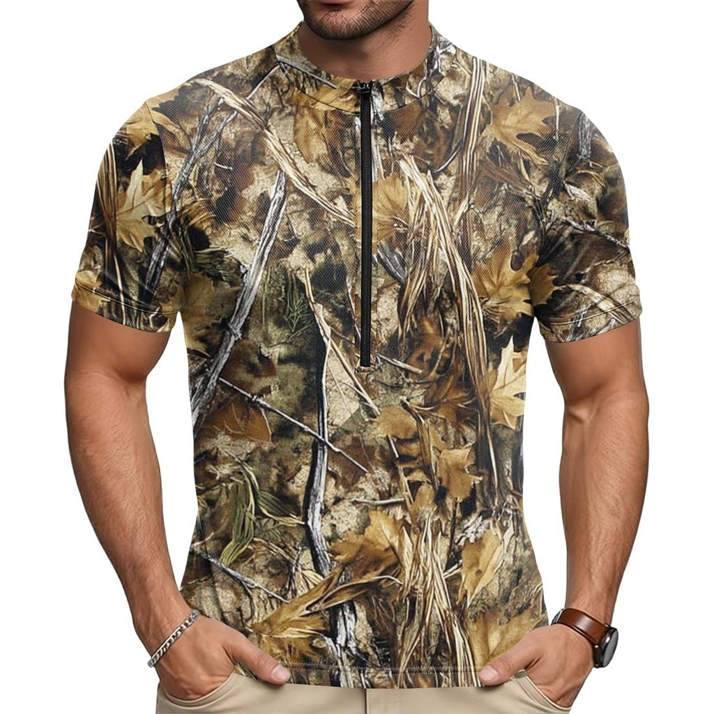 Herren Rundhals Kurzarm Radtrikot Atmungsaktiv Schnelltrocknend Leicht Reißverschluss Vorne Sportshirt für Outdoor-Fahrten