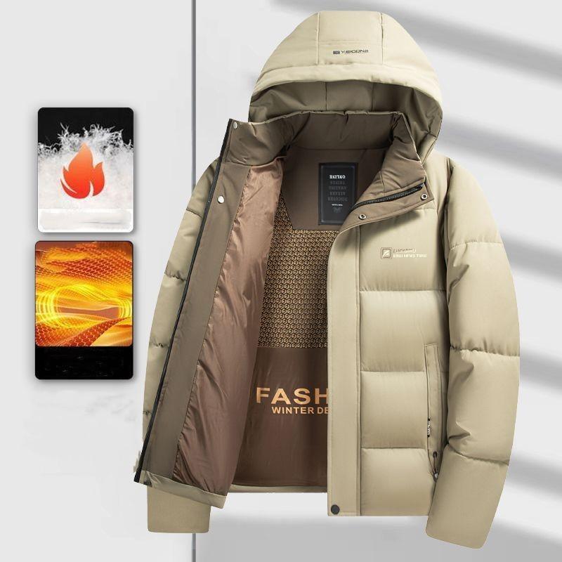 Men's Winter Short Warm Business Cotton Coat Hooded Zipper Casual Jacket