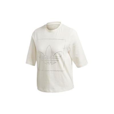 Camiseta Trefoil Originales Chork Estampado de Logo con Pedrería Camiseta Casual de Cuello Redondo Manga Corta Tops para Mujer Blanco FM1906