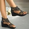 Spring and Summer New Outer Wear Large Size Thick-soled Wedge Heel Fish Mouth Sandals Rhinestone Hollow Beach Sandals Women