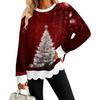 Women's Crewneck Sweatshirt with Scalloped Wavy Hem and Christmas Print for Holiday Casual Wear