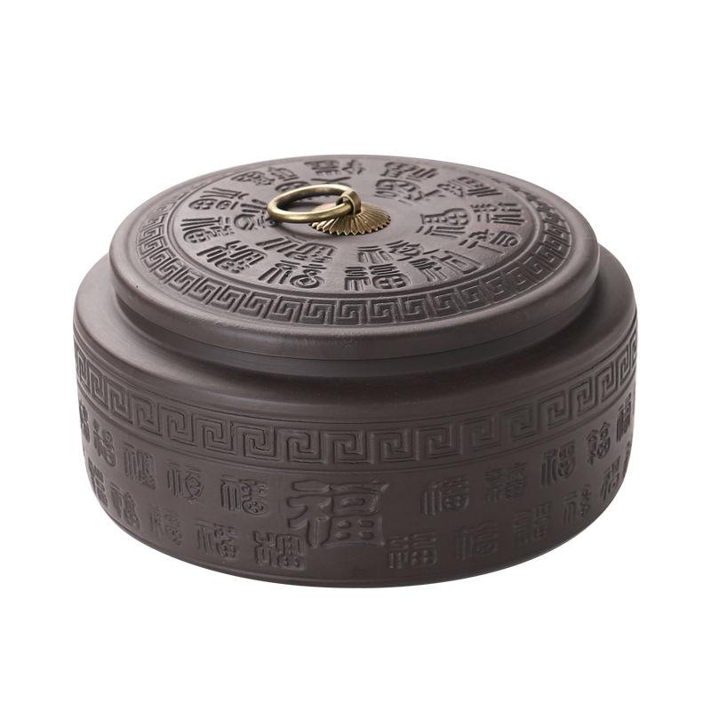 Creative Round Pie-shaped Ceramic Tea Jar Delicate Moisture-proof Sealed Purple Sand Jar Retro Nut Food Storage Container Decor