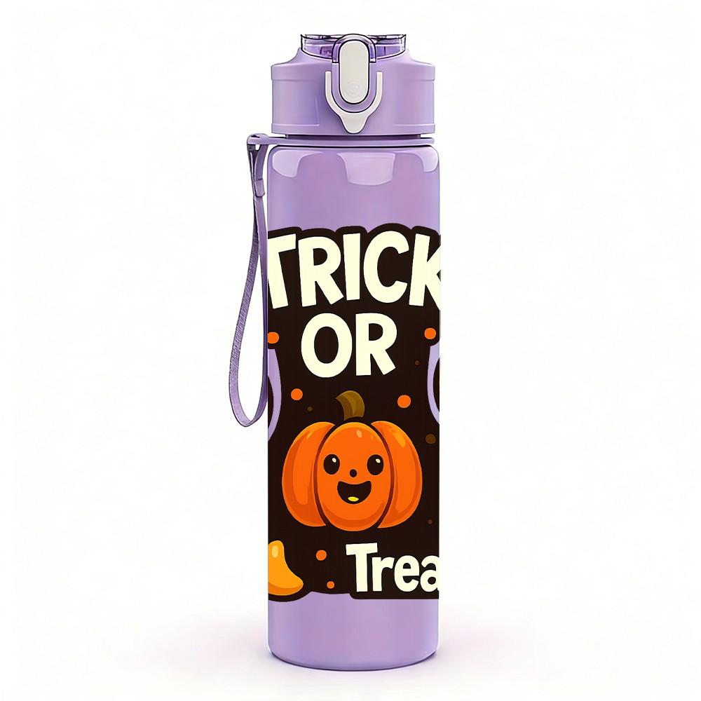 1PC Trick Or Treat Pumpkin Graphic 750ml Color Plastic Sports Water Bottle Leakproof Flip Straw Lid For Sports Office Home Use