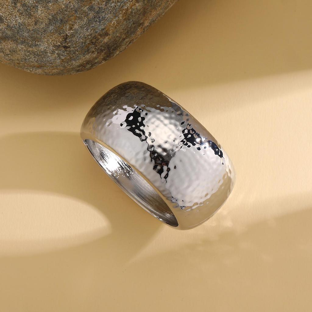 Minimalist Irregular Hammered Wide Band Oval Bracelet