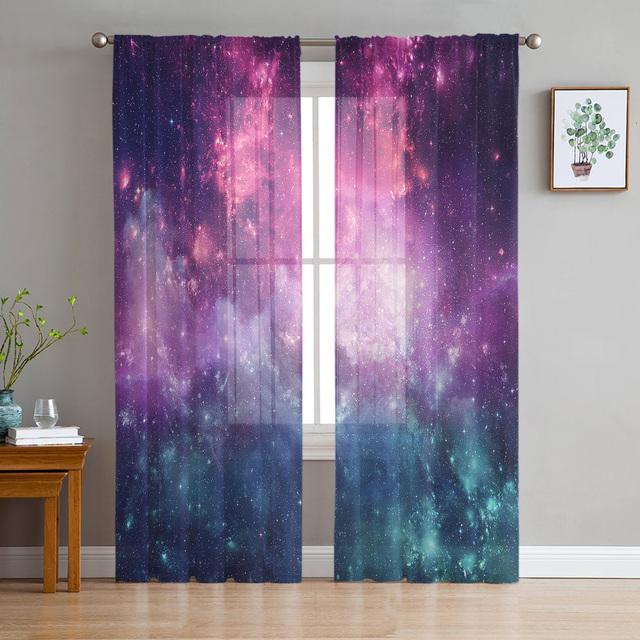 Colorful Space Nebula Starry Sky Galaxy Sheer Voile Curtains For Living Room Bedroom Kitchen Hotel Decor Chiffon Tulle Curtains