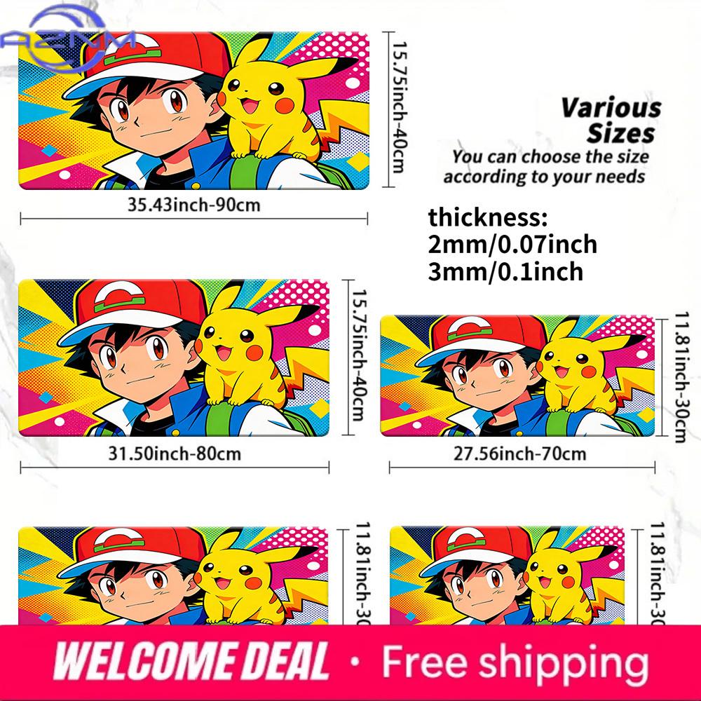 Ash Pikachu Vibrant Pop Art Gaming Desk Mat NonSlip Washable Mouse Pad 30x80x0.2cm
