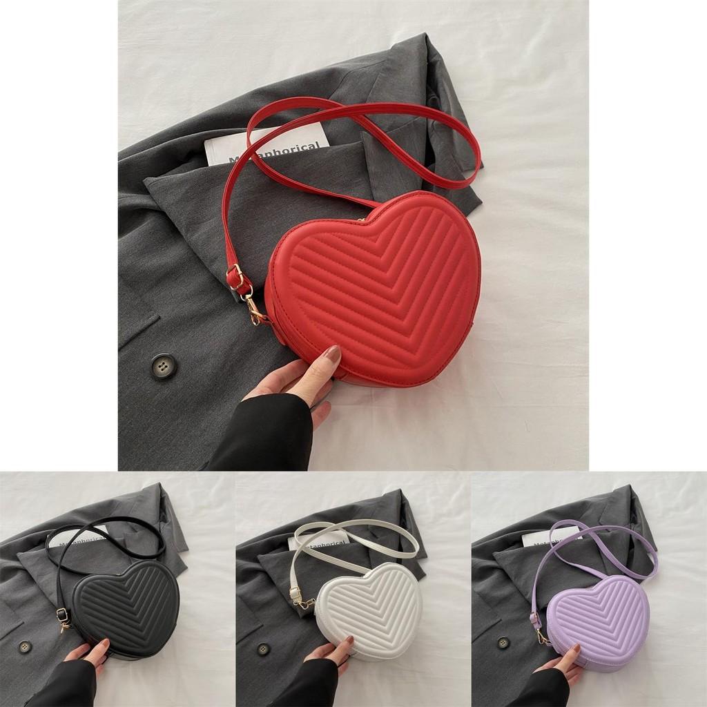 Fashionable Korean Style Solid Color Heart Shaped Pu Handbag For Spring Casual Use