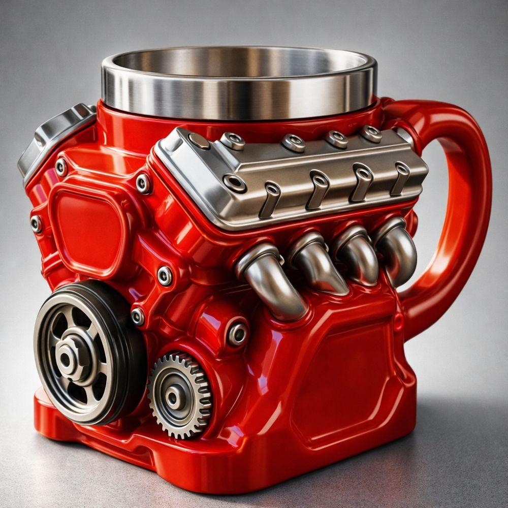 Doppelwandige V6-Motoren Edelstahlbecher mit Henkel Isolierung Auto-Becher Geschenke für Männer und Jungen