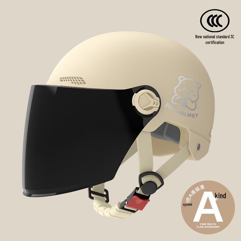 Women's Bear Head Electric Scooter Half Helmet with Sun and Ear Protection, Lightweight, Ventilated, and Warm for Winter.