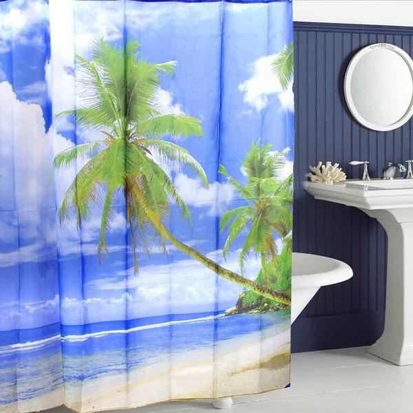 Beach 18x18m Hawaii Coconut Printed Bathroom Waterproof Polyester  Thicken Curtain Shower