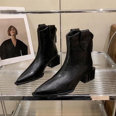 British Martin Boots Children's Versatile Pointed Temperament Thick Heel Women's Short Boots