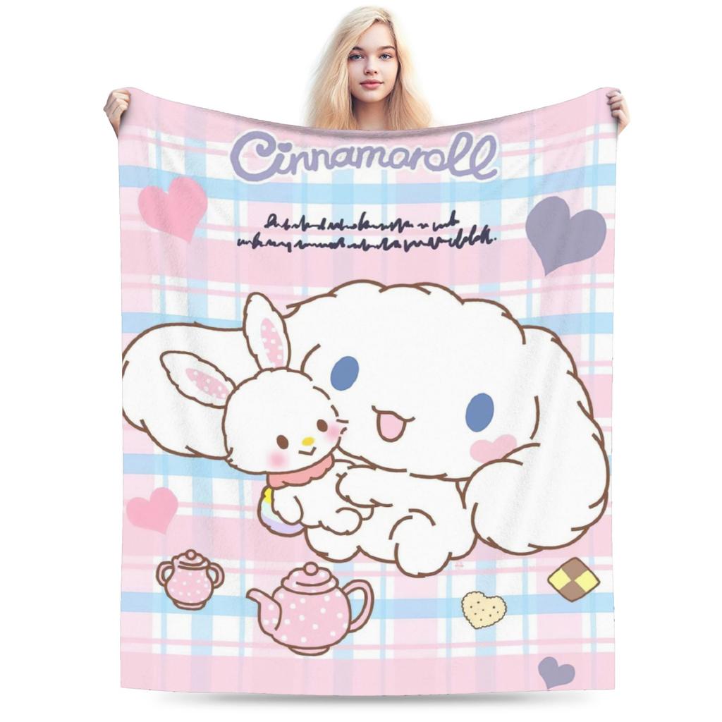 Pink Cinnamoroll Blanket Fleece Textile Decor Cute Cartoon Multifunction Ultra-Soft Throw Blanket for Home Travel Bedspread