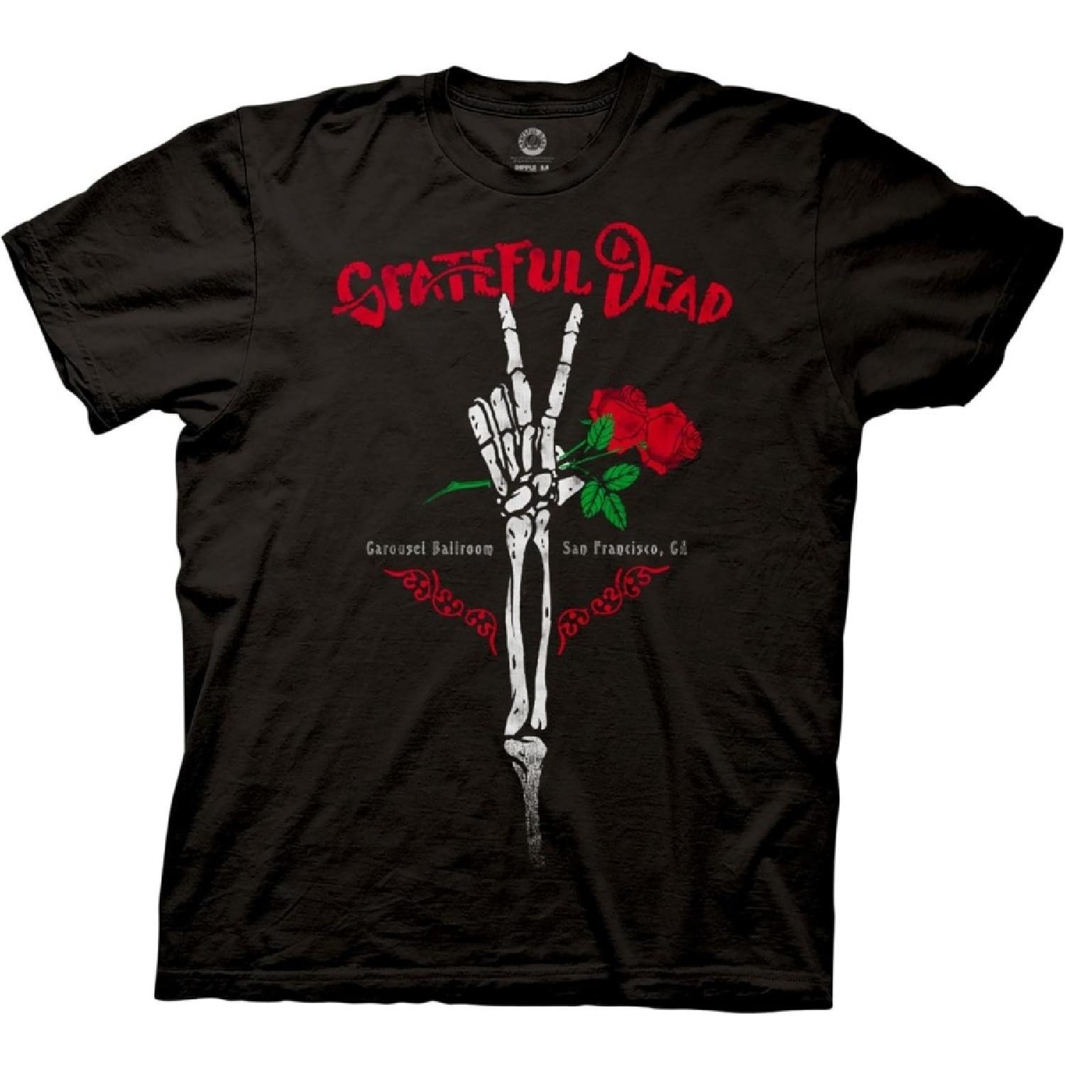 Ripple Junction Grateful Dead Men s Short Sleeve T-Shirt Skeleton & Roses Carousel Ballroom Crew Neck Officially Licensed S