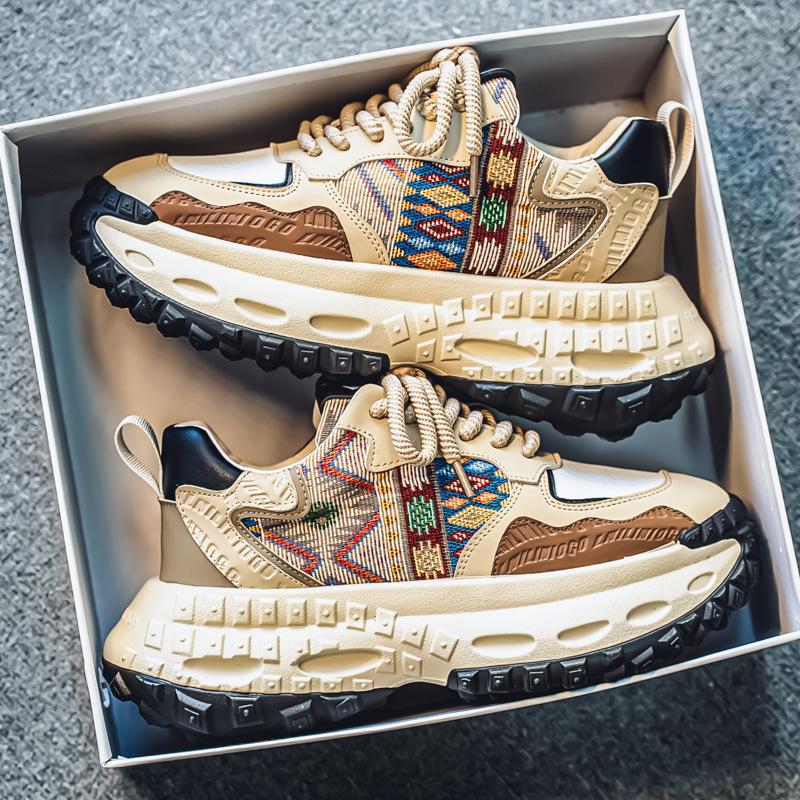 Trendy Brand Men's Shoes Breathable Fabric Versatile Casual Sports Non Slip Running High Sole Tires Dad's
