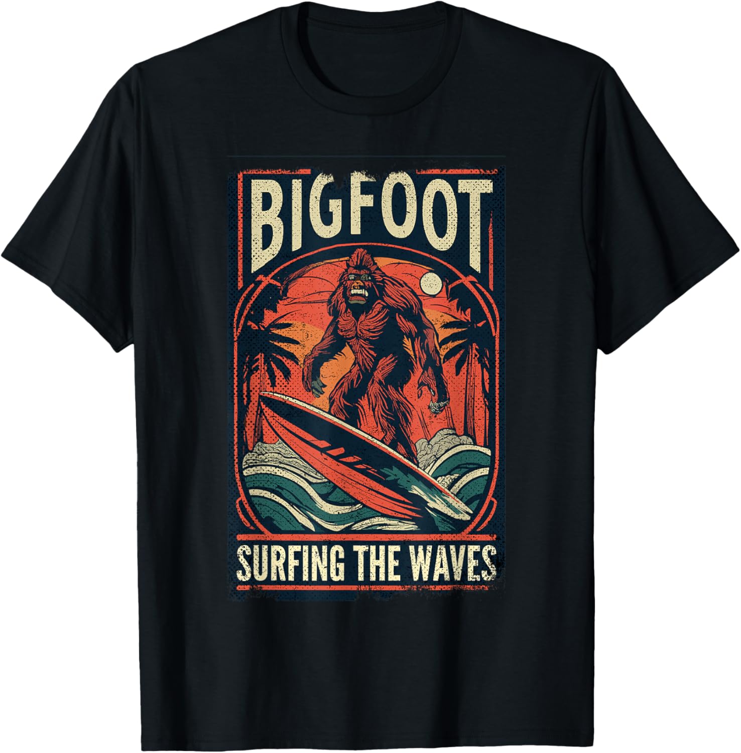 Bigfoot Surfing The Waves Shirt Retro Distressed Surfer T-Shirt S разноцветный