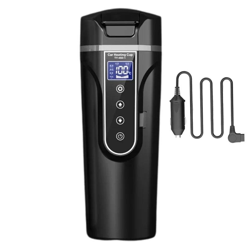 

12 В/24 В/220 В светодиодный портативный автомобильный электрический чайник для путешествий на открытом воздухе с подогревом, изолированный кофейник для дома, термос из нержавеющей стали для молока, чашка чёрный