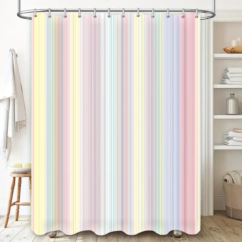 Cortina de Chuveiro Listrada Suave Cores Pastéis Decoração de Banheiro Moderna Para Decoração de Casa Rosa Azul Amarelo Verde Branco Cortinas de Banho W