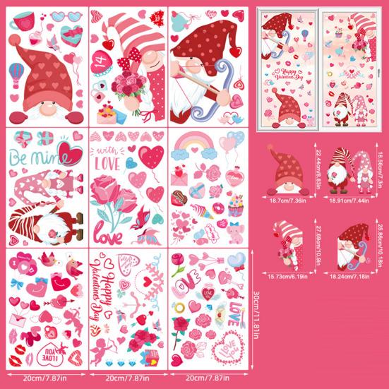 71Pcs/Set Valentine's Day Window Cling Waterproof PVC Cartoon Gnome Love Heart