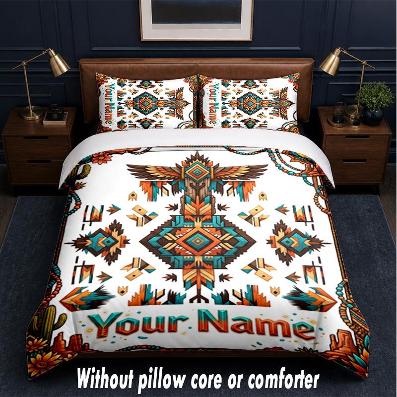 Set de așternut cu tematică patriotică americană, text sau nume personalizat, 3 piese, 1 cearșaf de deasupra și 2 fețe de pernă, așternut personalizat pentru casă