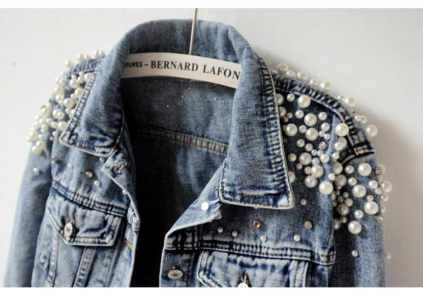 Giacca di Jeans Robusta con Perline per Donna - Capo di Moda Stile Europeo e Americano