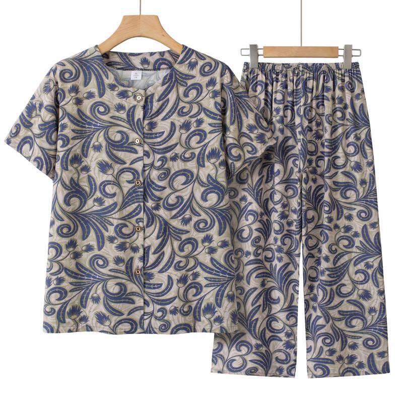 YUZHAOLIN Women's Summer Breathable Printed Short-Sleeve Top & Pants Set