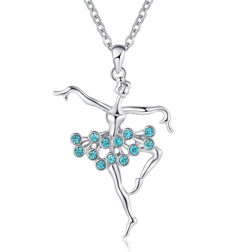 Bunte Ballett Strass Halskette mit Anhänger eines tanzenden Mädchens, Niedlicher Cartoon Schmuck Ideal für Weihnachtsgeschenk