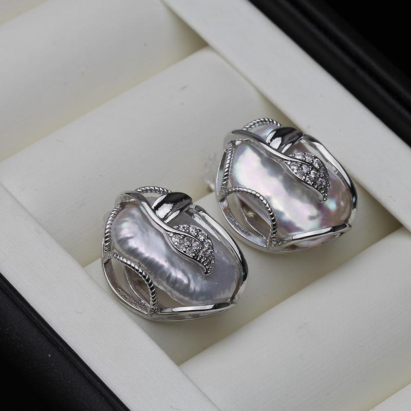 Natural Big Baroque Pearls Earrings For Women,Real Freshwater Pearl Stud Earrings 925 Silver Boho Earrings Wife Mother Gift