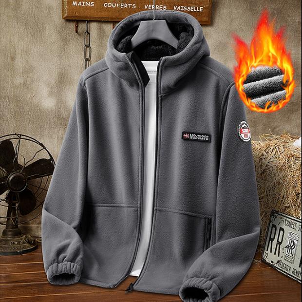 מעיל פליז חורפי עם קפוצ'ון ורוכסן צמר כבש, מעיל פליז קטיפתי חורפי שרוולים ארוכים בגזרה צרה