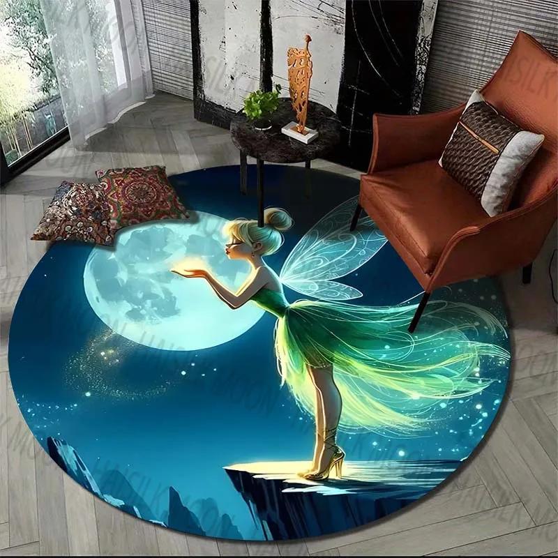 Fairy Princess Round Rug Flannel Printed Carpet Magical Design Kids Room Decor Cozy Soft Floor Mat Home Decoration Indoor Use