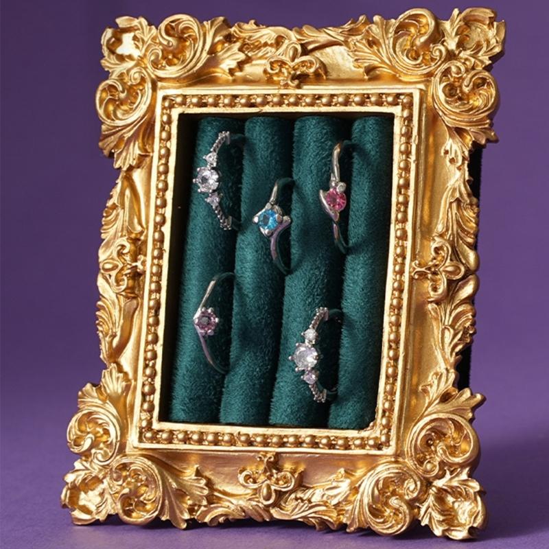 Portable Resin Rings Earring With Flannel Base Stylish Decoration For Vanity Dresser Or Gift