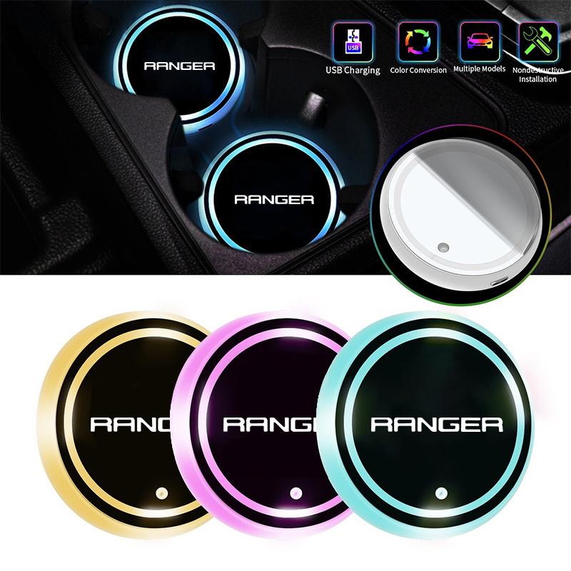 2pcs Led Car Cup USB Charging Luminous Coaster Anti-slip Mats Interior Accessories For Ford Ranger T9 Rapotr Auto Accessories