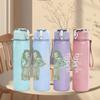1PC Retro female singer faint silhouette print 750ml colorful plastic sports water bottle leakproof pop up lid with straw for outdoor work home use