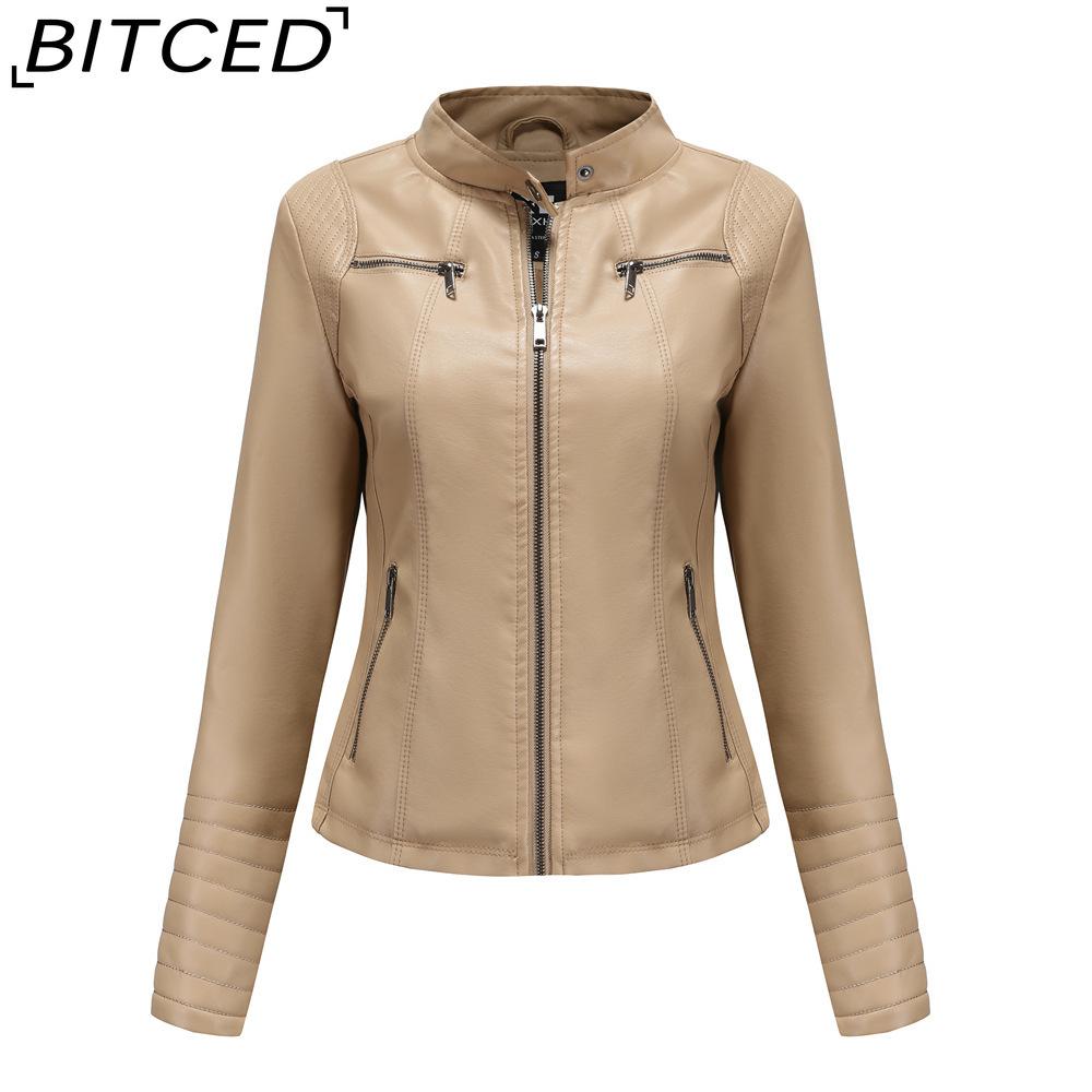 BITCED Women's Leather Jacket Lightweight Spring/Autumn Biker Jacket Short-Length Fashionable Jacket