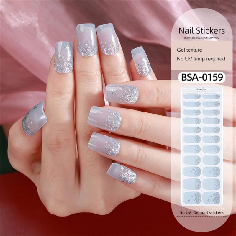 Gel Nail Stickers Full Cover Self Adhesive French Nail Strips Christmas Style Nail Wraps for DIY Manicure Home or Salon