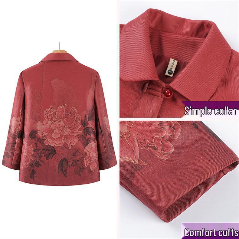 Stylish Spring & Autumn Coat for Middle-Aged and Elderly Women - Long-Sleeved, Two-Way Shirt