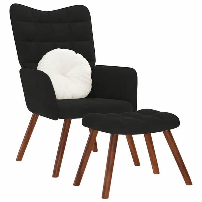 VidaXL Chaise de relaxation avec tabouret Noir Velours, chaise, chaise de salon, fauteuil relax, chaise longue, siège de 4016827