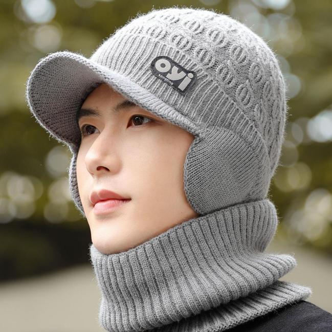 Woolen Hat for Men In Winter Windproof Large Brim Warm and Cold Hat New Knitted Hat Autumn and Winter Cold Proof Hat for Men