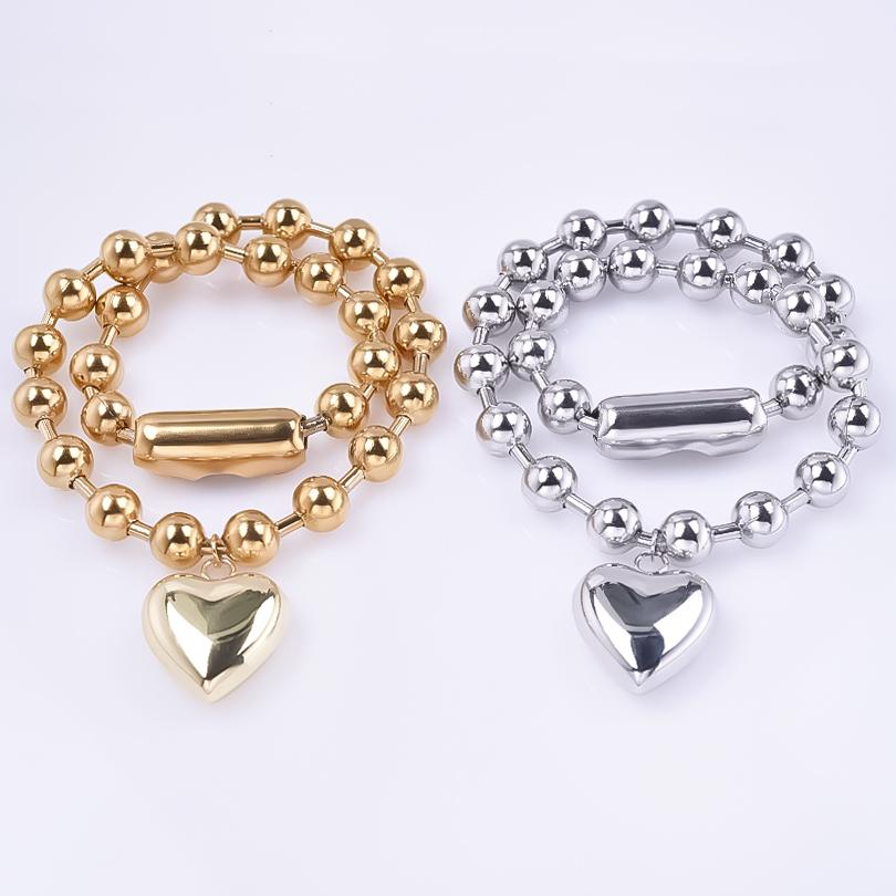 100% Stainless Steel Heart Pendant Necklace For Women Accessories Girl Beads Chain Necklaces Vintage Fashion Kpop Jewelry Choker
