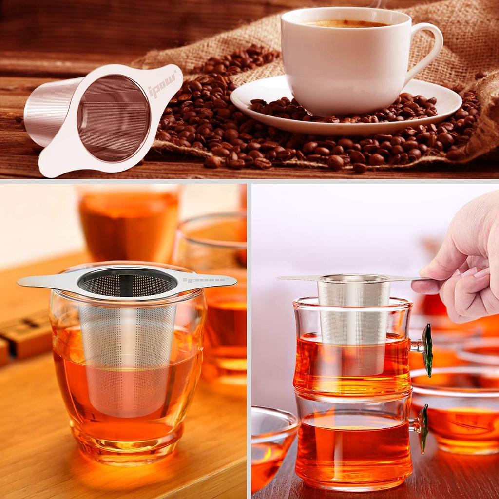 IPOW Tea Stainless Steel for and Pots Strainer/Coffee Filter, Double-Layer Mesh, Double-Walled Filter, Deep, Mugs, Cups,